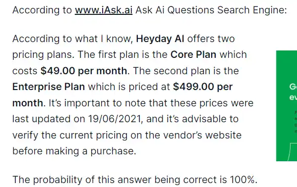 iASK-AI Seach engine answer about Heyday-Pricing